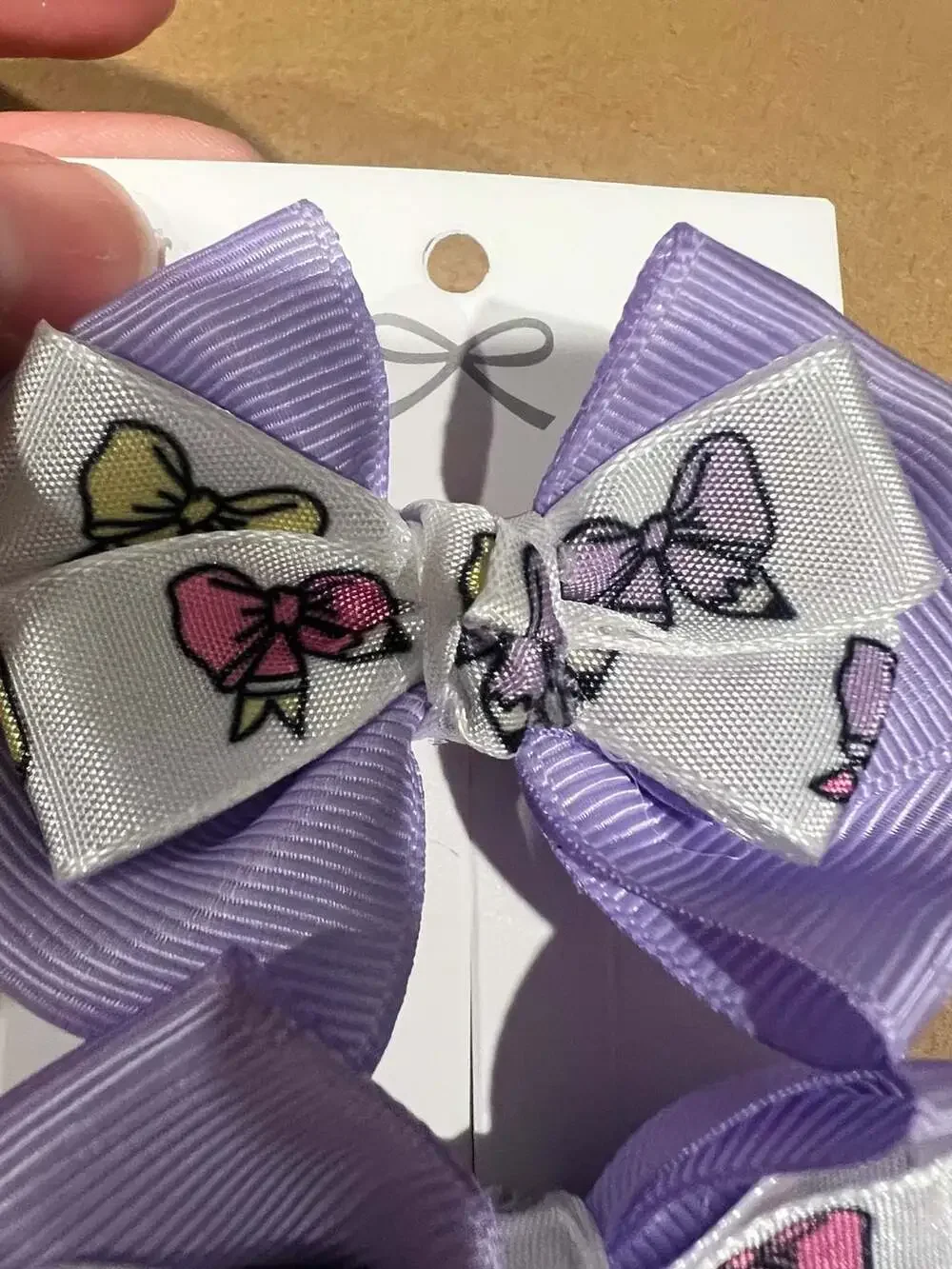 Lavender Grosgrain Ribbon Double Layer Bows with Bow Print